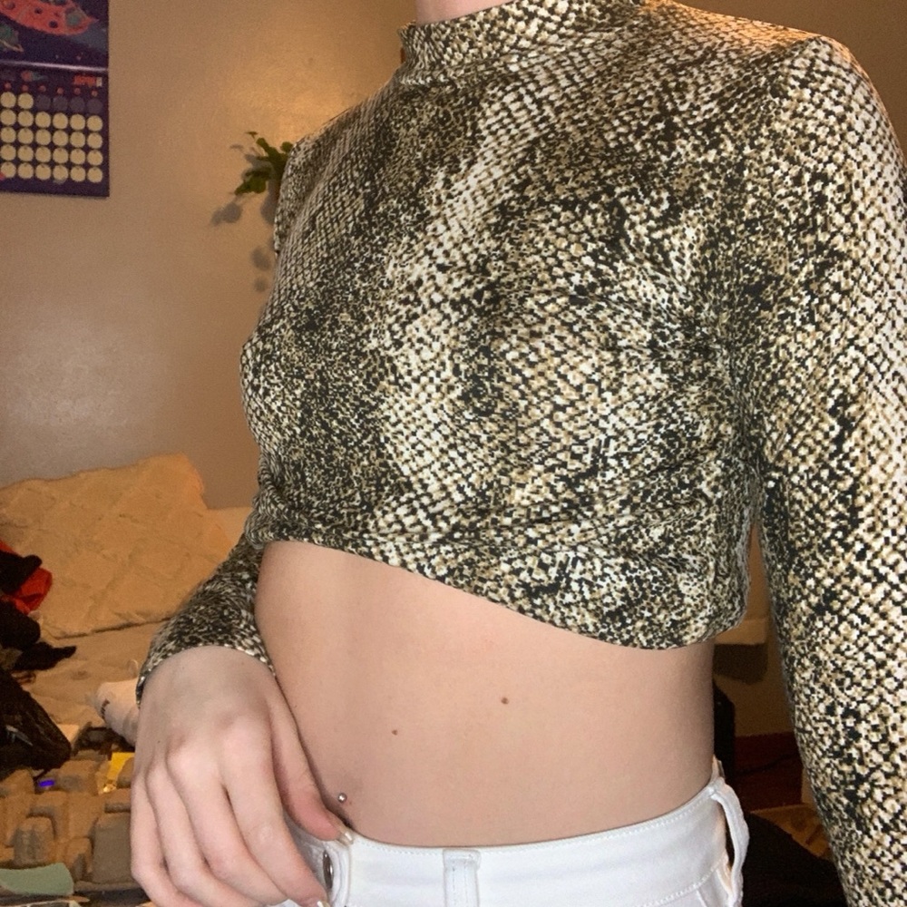 snake skin print mock neck shirt
